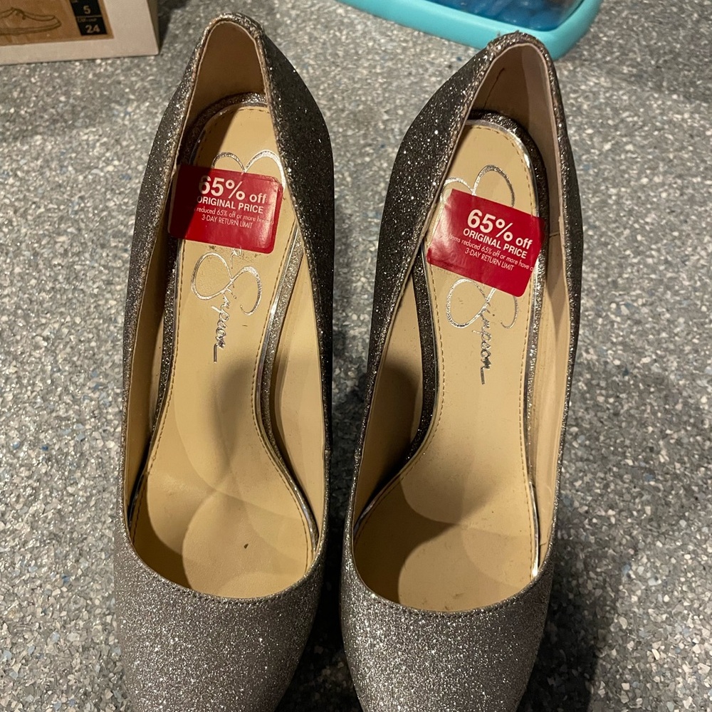 Jessica Simpson Silver Glitter Heels
